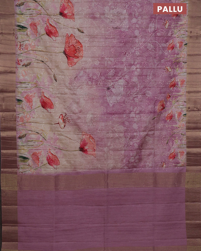 Semi matka saree pastel pink with allover floral prints & sequence work and zari woven border