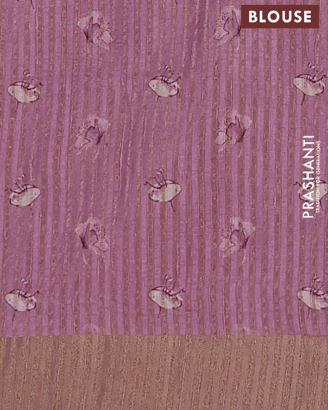 Semi matka saree pastel pink with allover floral prints & sequence work and zari woven border