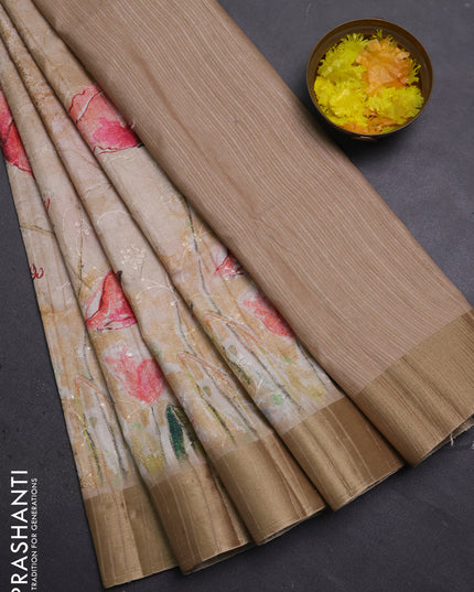 Semi matka saree sandal with allover floral prints & sequence work and zari woven border