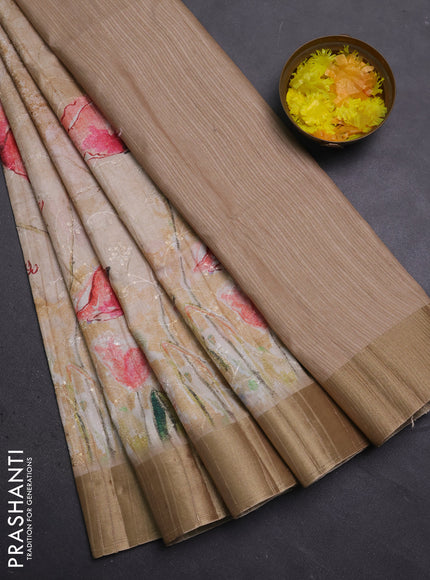 Semi matka saree sandal with allover floral prints & sequence work and zari woven border