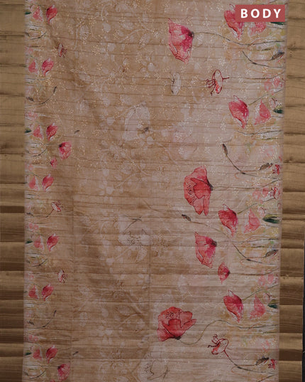 Semi matka saree sandal with allover floral prints & sequence work and zari woven border
