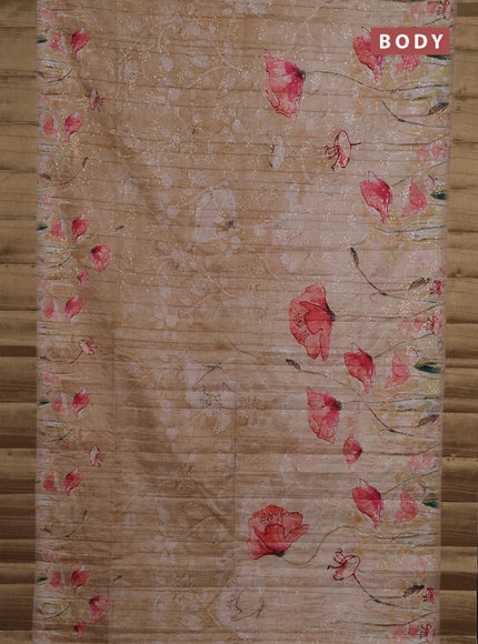 Semi matka saree sandal with allover floral prints & sequence work and zari woven border