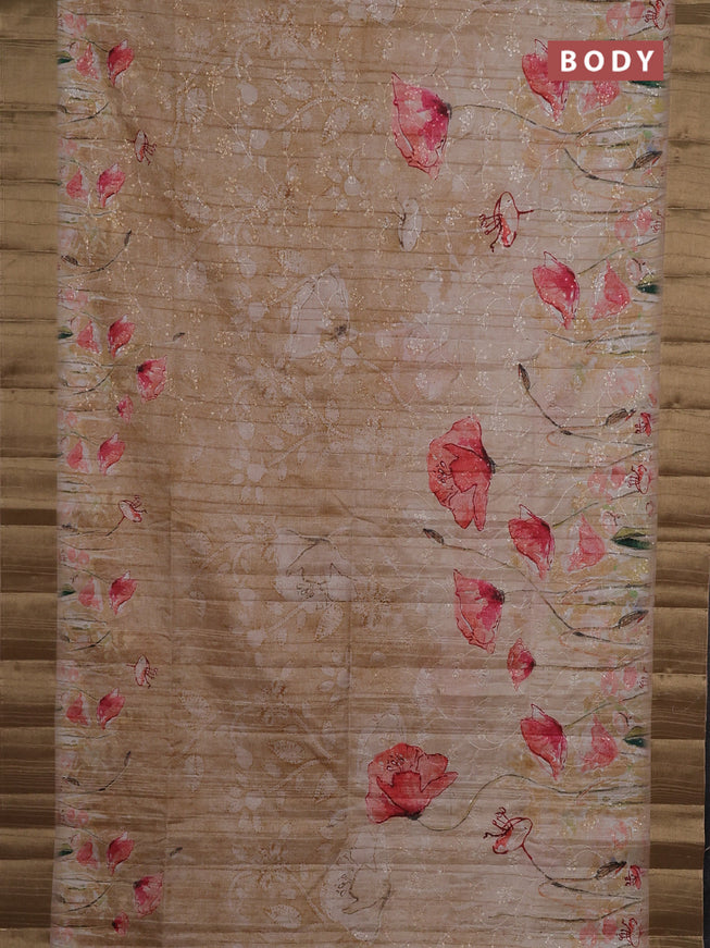 Semi matka saree sandal with allover floral prints & sequence work and zari woven border