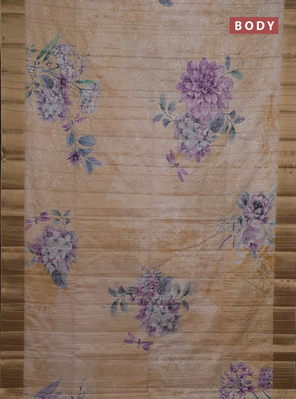 Semi matka saree pastel purple and sandal with allover floral prints & sequence work and zari woven border
