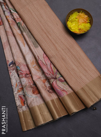 Semi matka saree sandal with allover floral prints & sequence work and zari woven border