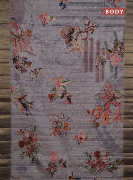 Semi matka saree grey with allover floral prints & sequence work and zari woven border