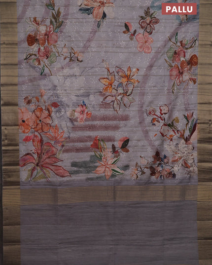 Semi matka saree grey with allover floral prints & sequence work and zari woven border