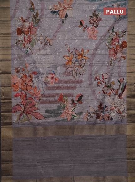 Semi matka saree grey with allover floral prints & sequence work and zari woven border