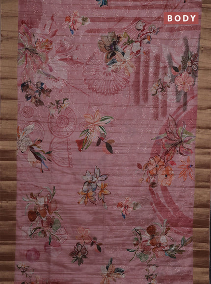 Semi matka saree pastel pink with allover floral prints & sequence work and zari woven border