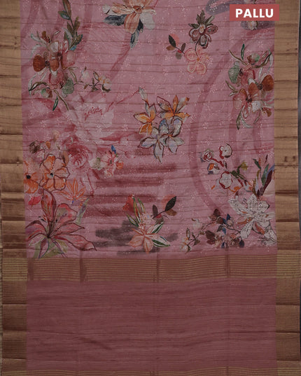 Semi matka saree pastel pink with allover floral prints & sequence work and zari woven border