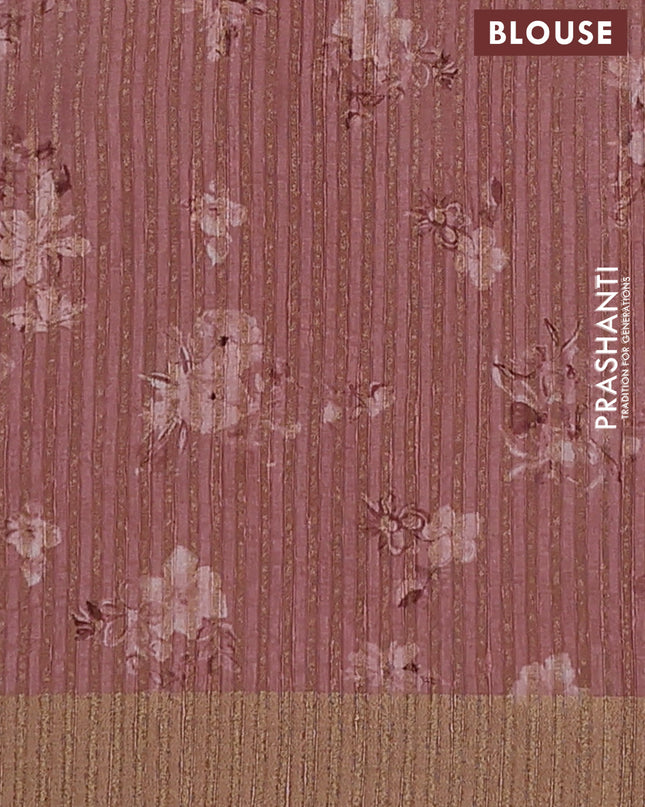 Semi matka saree pastel pink with allover floral prints & sequence work and zari woven border