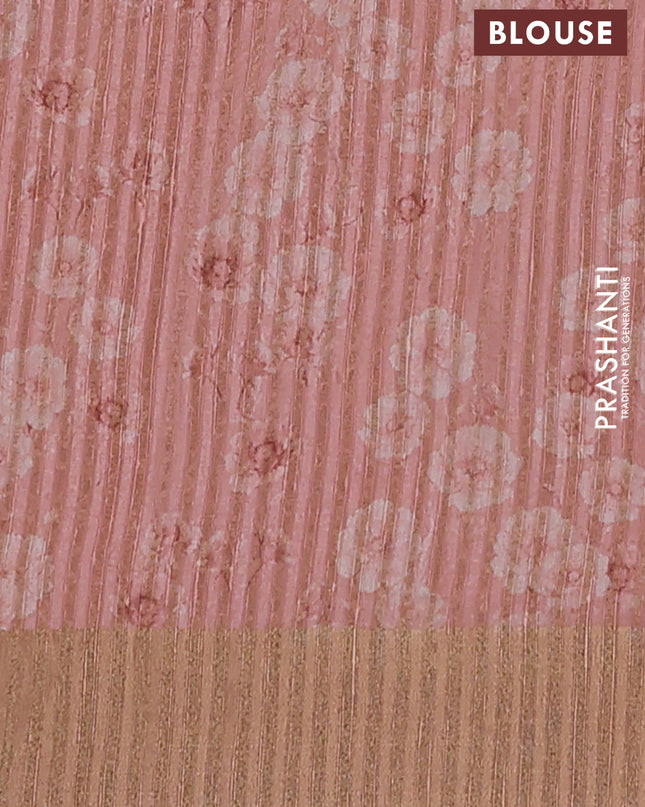 Semi matka saree peach shade with allover floral prints & sequence work and zari woven border