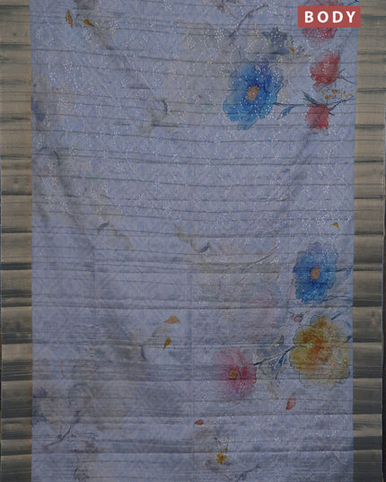 Semi matka saree pastel blue with allover floral prints & sequence work and zari woven border