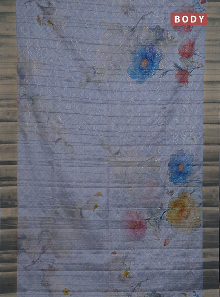 Semi matka saree pastel blue with allover floral prints & sequence work and zari woven border