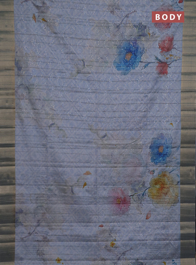Semi matka saree pastel blue with allover floral prints & sequence work and zari woven border
