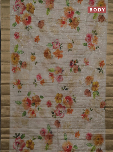 Semi matka saree pista green with allover floral prints & sequence work and zari woven border
