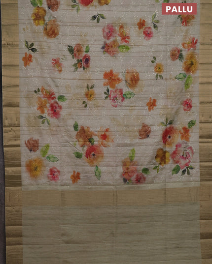 Semi matka saree pista green with allover floral prints & sequence work and zari woven border