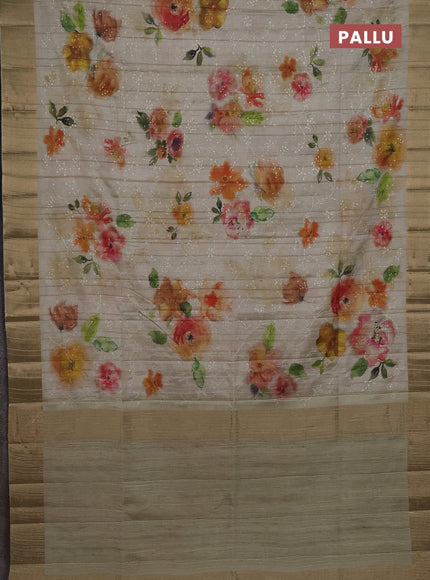 Semi matka saree pista green with allover floral prints & sequence work and zari woven border