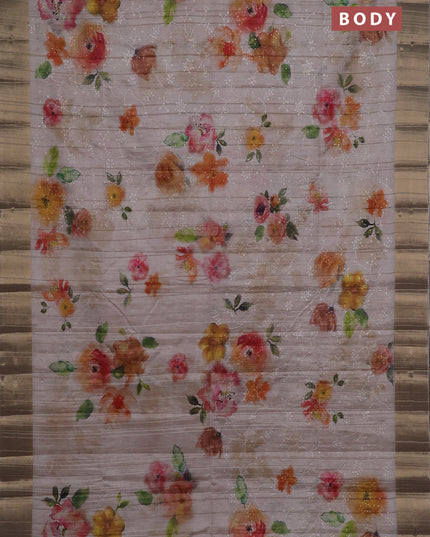 Semi matka saree beige with allover floral prints & sequence work and zari woven border