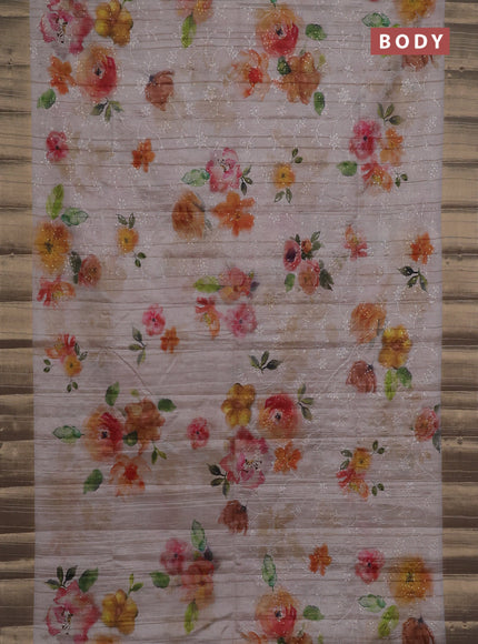 Semi matka saree beige with allover floral prints & sequence work and zari woven border