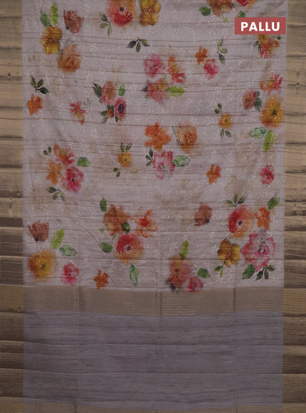 Semi matka saree beige with allover floral prints & sequence work and zari woven border