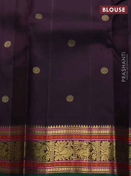 Pure kanchipuram silk saree pastel green and green coffee brown with zari woven buttas and zari woven korvai border