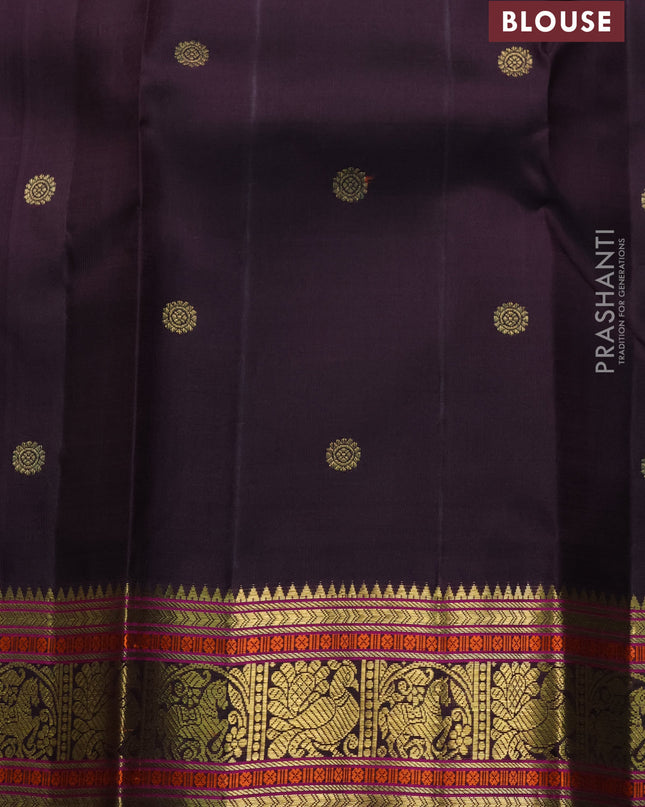 Pure kanchipuram silk saree pastel green and green coffee brown with zari woven buttas and zari woven korvai border