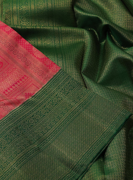 Pure kanchipuram silk saree pink and green with allover zari woven annam brocade weaves and rich banarasi style border