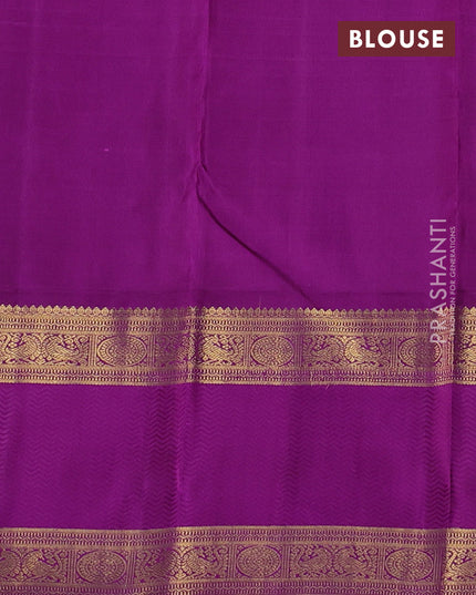Pure kanchipuram silk saree grey and purple with allover zari checks & buttas and long rettapet zari woven korvai border