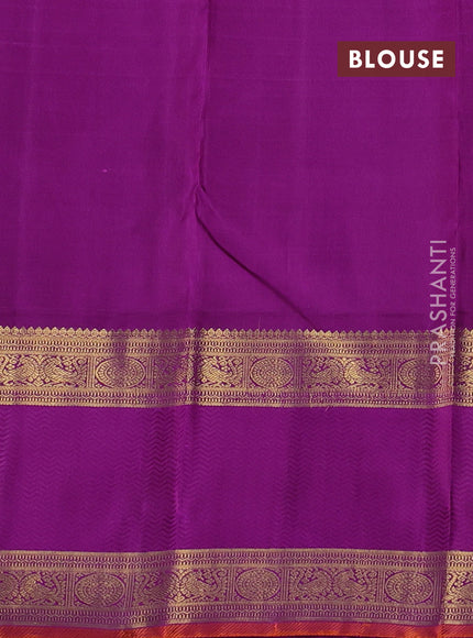 Pure kanchipuram silk saree grey and purple with allover zari checks & buttas and long rettapet zari woven korvai border