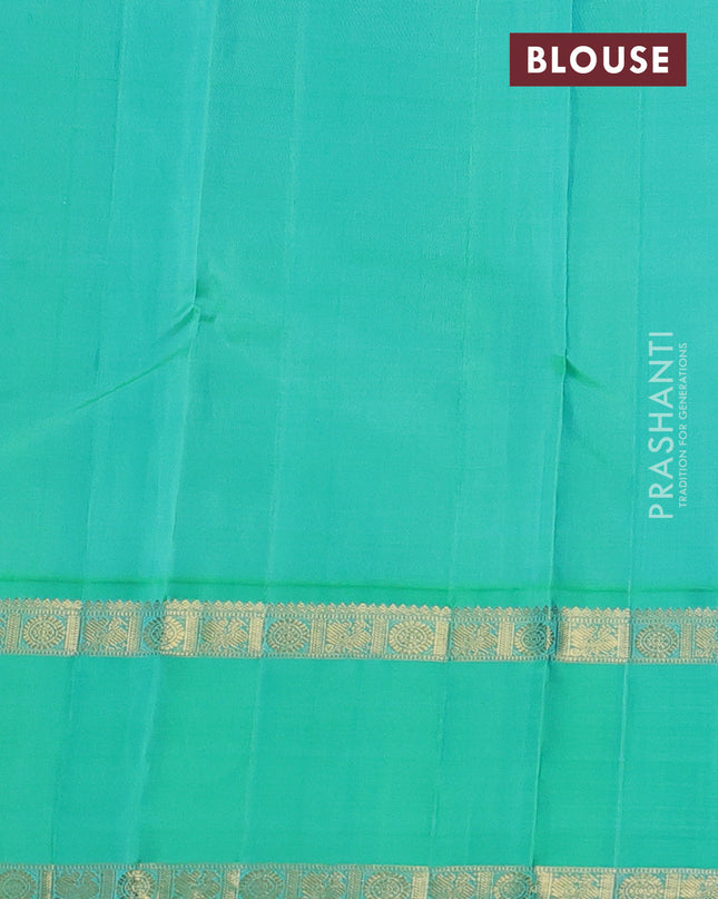 Pure kanchipuram silk saree purple and teal green with rudhraksha & annam zari woven buttas and rettapet zari woven korvai border