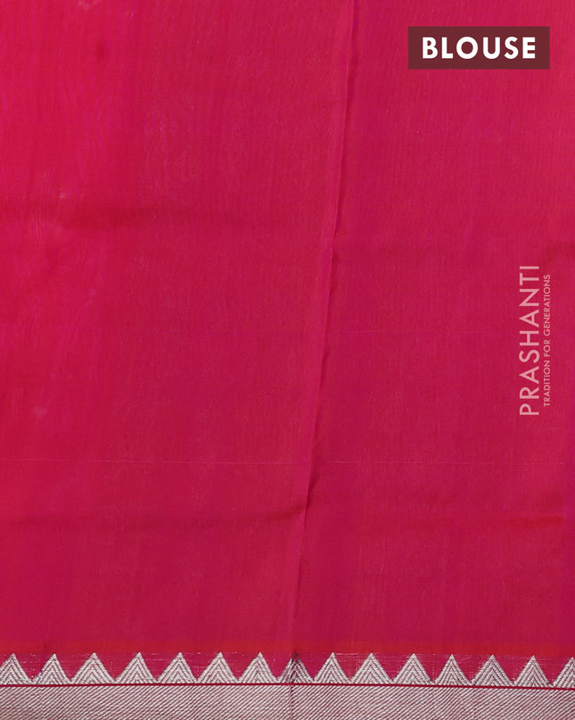 Venkatagiri silk saree dual shade of pinkish orange with allover silver zari checks & buttas and silver zari woven border