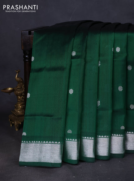 Venkatagiri silk saree bottle green with silver zari woven floral buttas and silver zari woven border
