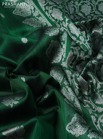 Venkatagiri silk saree bottle green with silver zari woven floral buttas and silver zari woven border