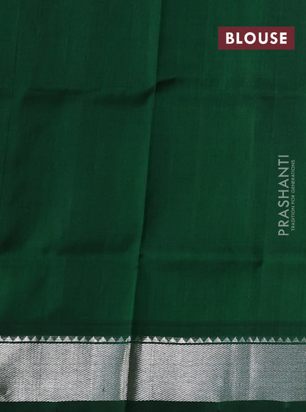 Venkatagiri silk saree bottle green with silver zari woven floral buttas and silver zari woven border