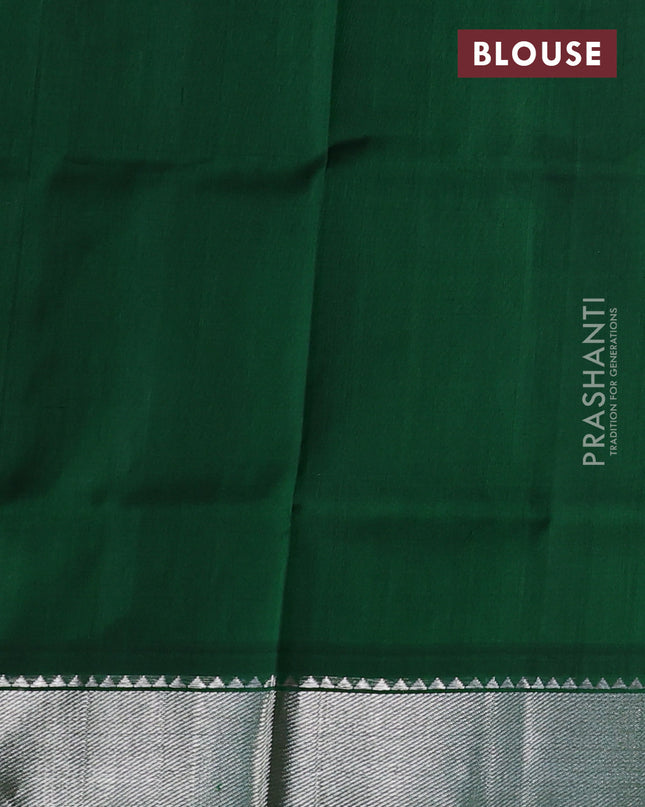Venkatagiri silk saree bottle green with silver zari woven floral buttas and silver zari woven border