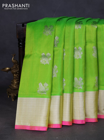 Venkatagiri silk saree light green and light pink with silver zari woven buttas and silver zari woven border