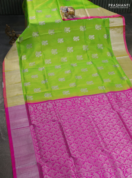 Venkatagiri silk saree light green and light pink with silver zari woven buttas and silver zari woven border