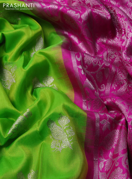 Venkatagiri silk saree light green and light pink with silver zari woven buttas and silver zari woven border
