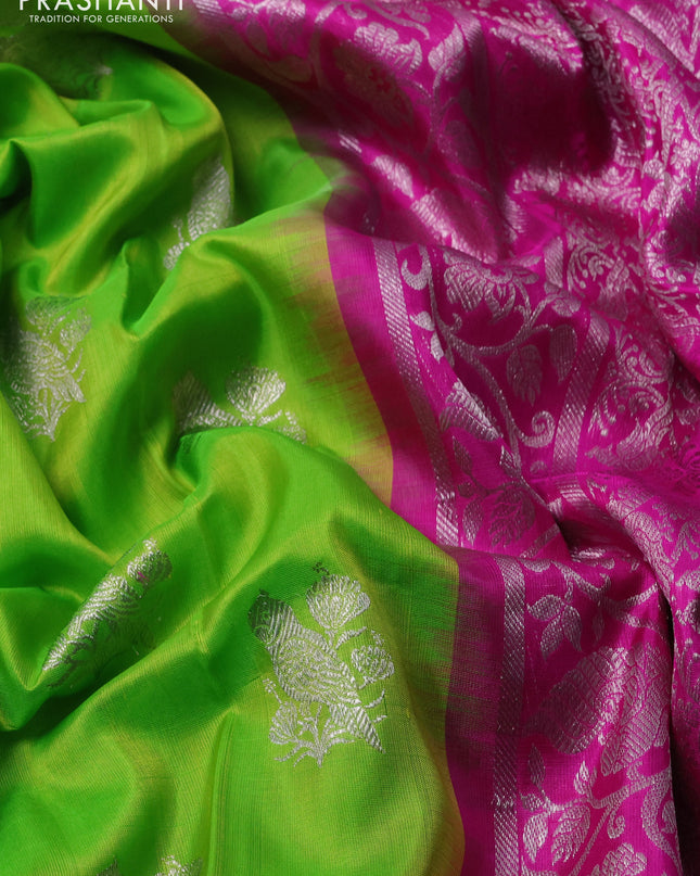 Venkatagiri silk saree light green and light pink with silver zari woven buttas and silver zari woven border