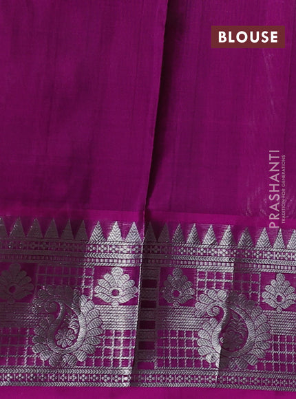 Venkatagiri silk saree bottle green and purple with silver zari woven buttas and silver zari woven border