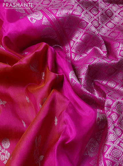Venkatagiri silk saree dual shade of pinkish orange and pink with silver zari woven buttas and silver zari woven paithani style border