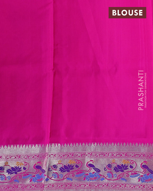 Venkatagiri silk saree dual shade of pinkish orange and pink with silver zari woven buttas and silver zari woven paithani style border