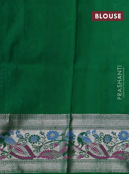 Venkatagiri silk saree light blue and green with allover silver zari weaves and silver zari woven peacock border
