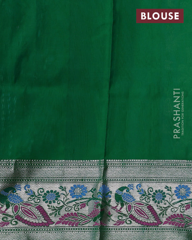 Venkatagiri silk saree light blue and green with allover silver zari weaves and silver zari woven peacock border