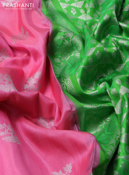 Venkatagiri silk saree light pink and light green with allover silver zari woven buttas and silver zari woven annam border