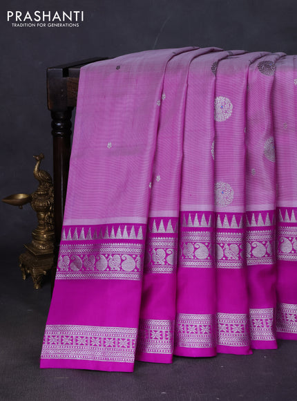 Venkatagiri silk saree lavender and purple with silver zari woven buttas and long rettapet zari woven border