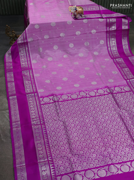 Venkatagiri silk saree lavender and purple with silver zari woven buttas and long rettapet zari woven border