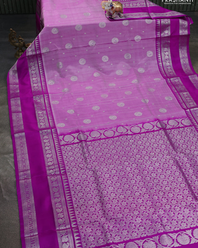 Venkatagiri silk saree lavender and purple with silver zari woven buttas and long rettapet zari woven border