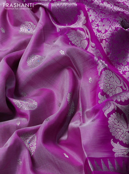 Venkatagiri silk saree lavender and purple with silver zari woven buttas and long rettapet zari woven border